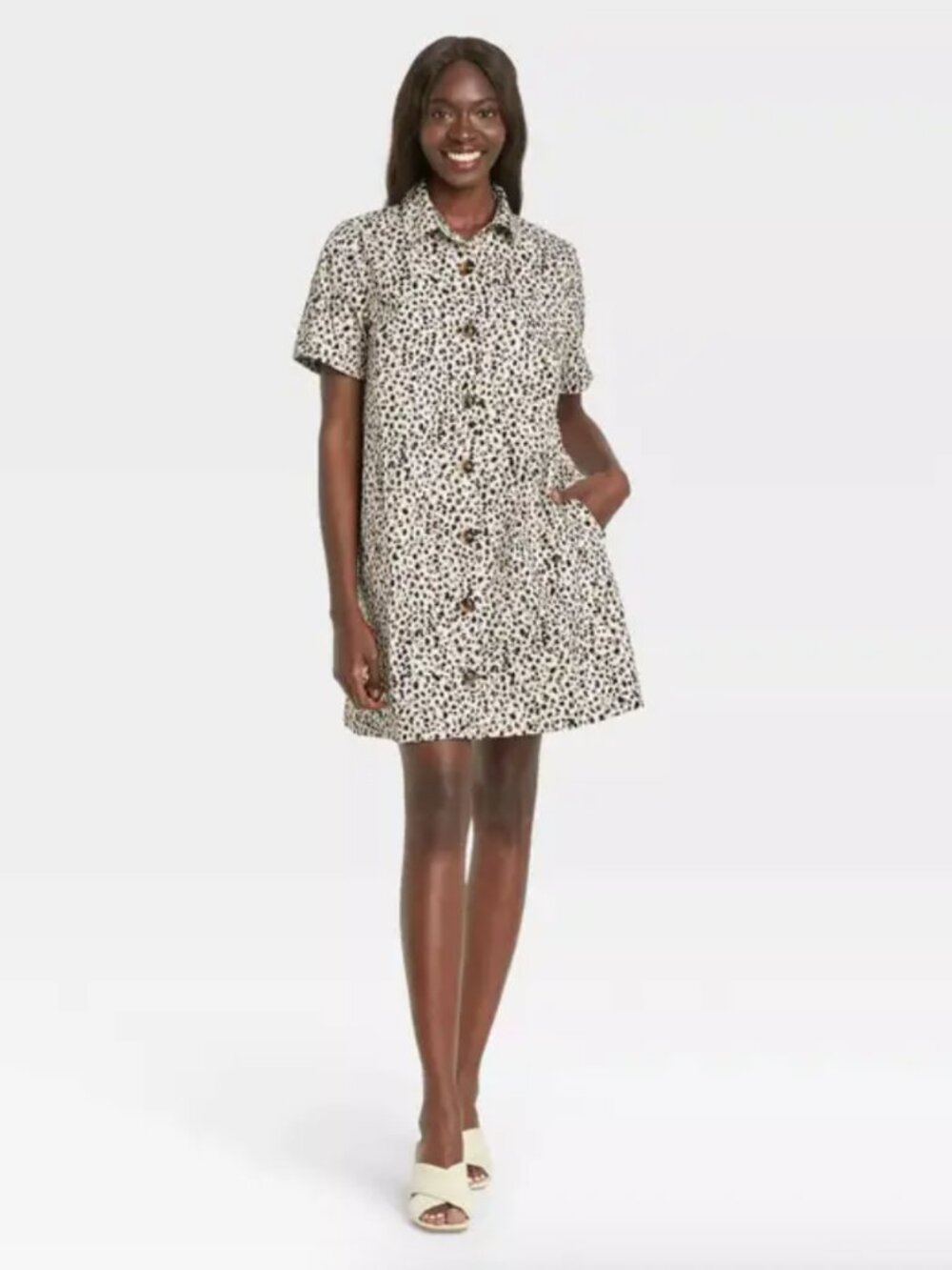 Who What Wear Black Tan and White Shirt Dress - M - Picture 6 of 6